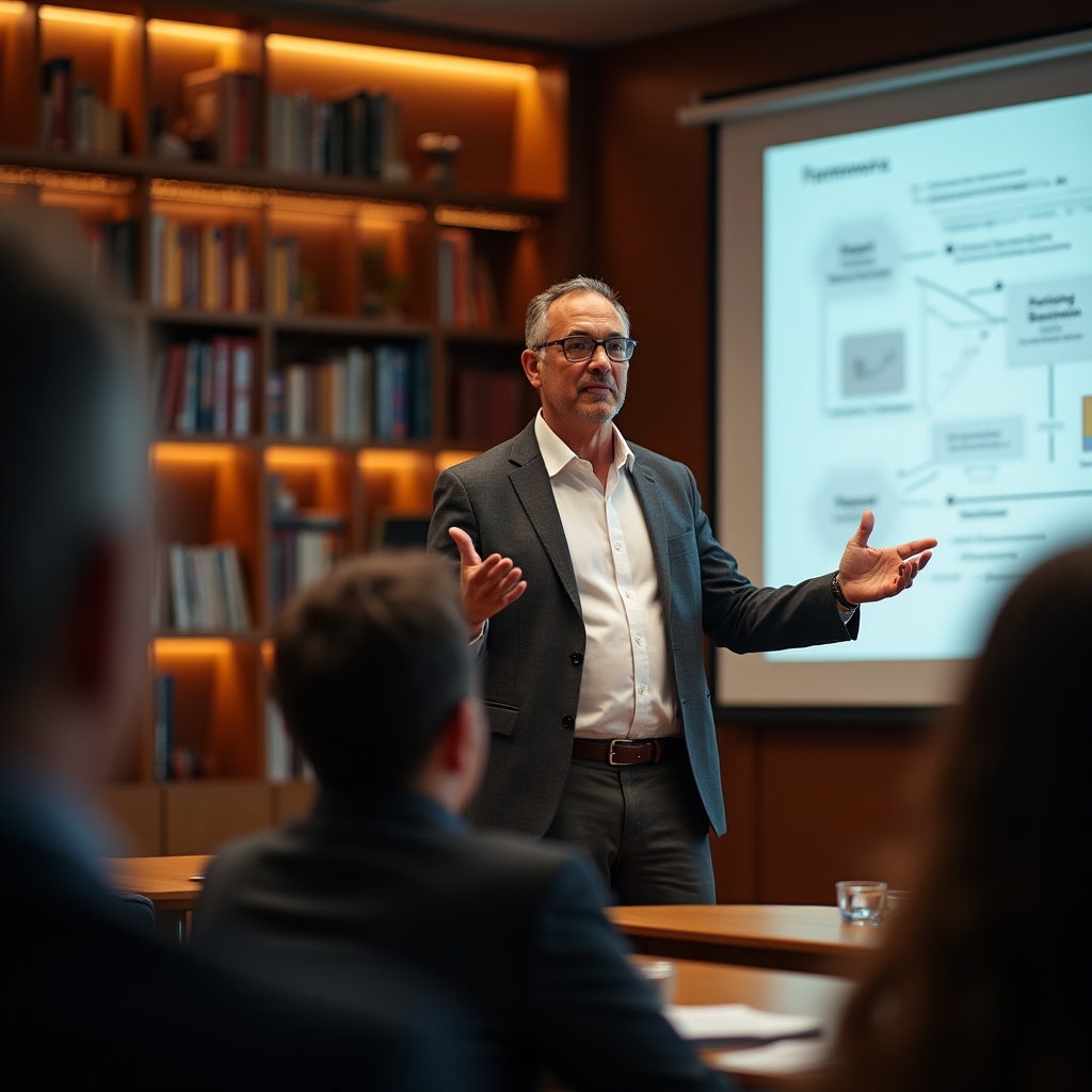 Facilitatore esperto che guida un workshop di presentazione aziendale